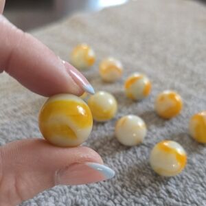 Vintage White & Yellow Swirl Marbles (11) – Opaque Mid-Century Glass